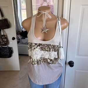 y2k 2000s mcbling express sequin lace cami top